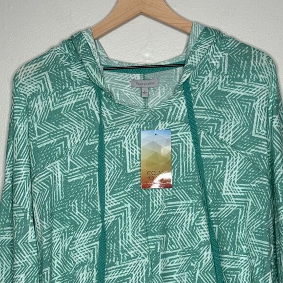 Ocean + Coast Womens Pullover Sweater Large Aqua Blue Geo Lightweight Swim Beach - Picture 6 of 13